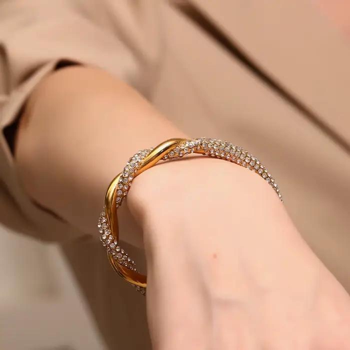 E.B.belle-Bracelet Asymétrique Ajustable en Acier Inoxydable pour Femme et Fille, Bijoux avec Distorsion en Strass, Or et Argent, Document, SION L