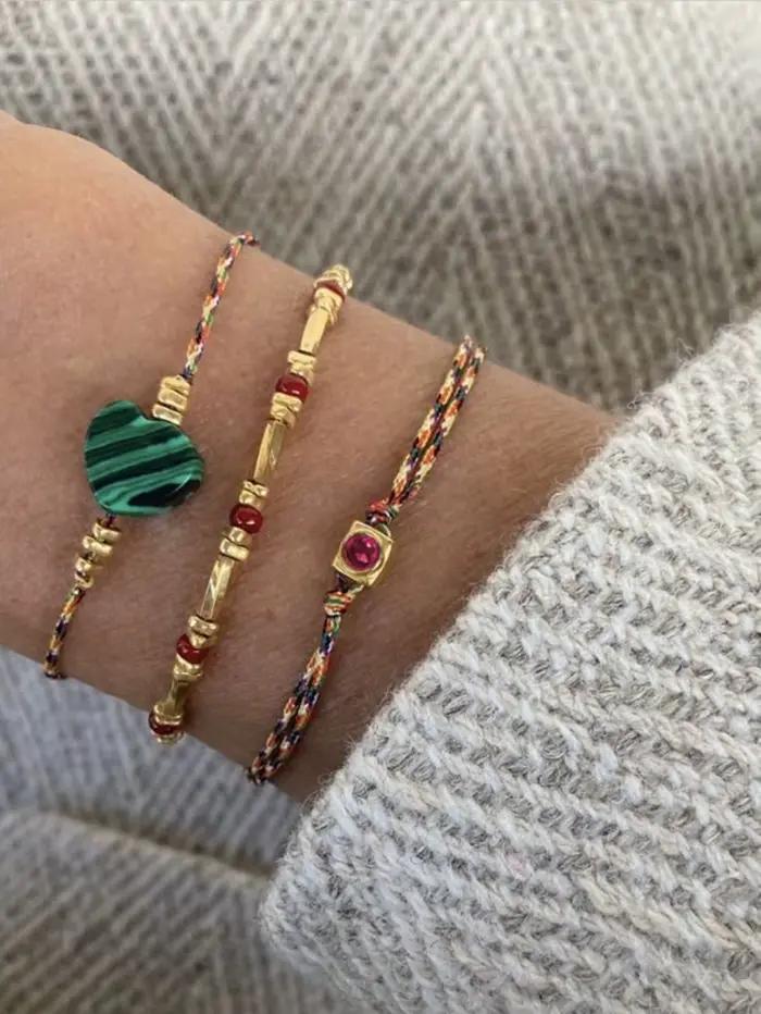 Ensemble de bracelets bohème chic pour femmes, 3 pièces, fabriqués à la main avec une pierre naturelle en forme de cœur, chaîne délicate pour tenue décontractée, fête