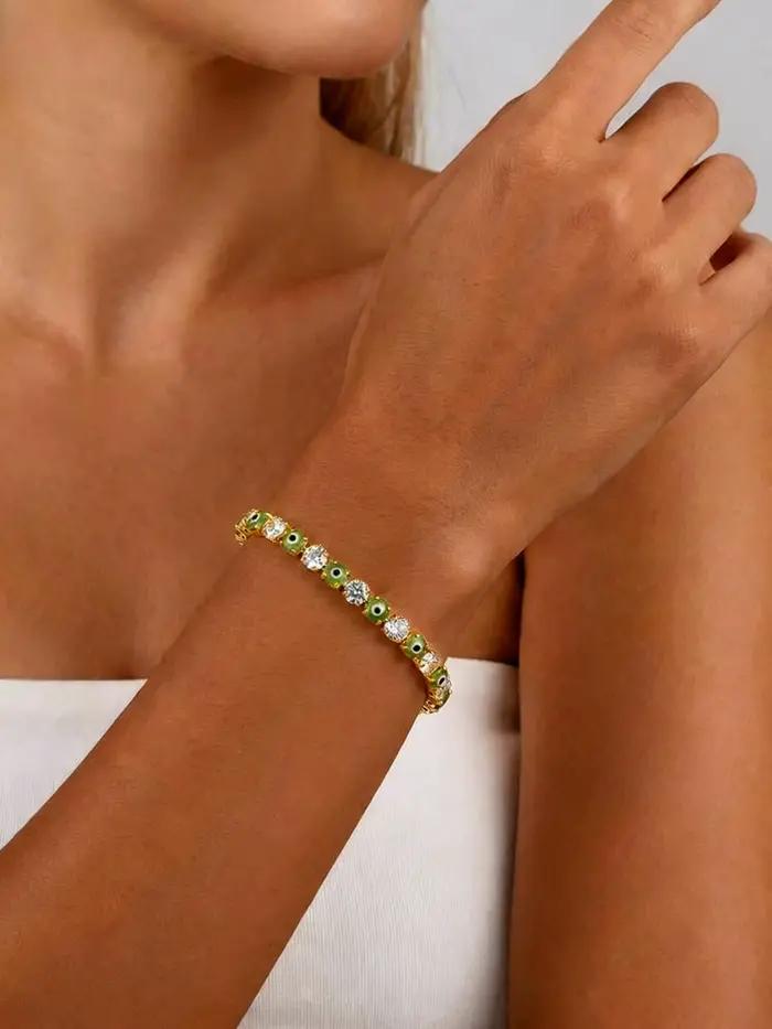 Bracelet Tennis Bohème Anti-Mauvais Œil en Zircon Cubique AAA, Bracelets Chaîne Œil Turc Bleu pour Femme, Bijoux de Luxe, Cadeau