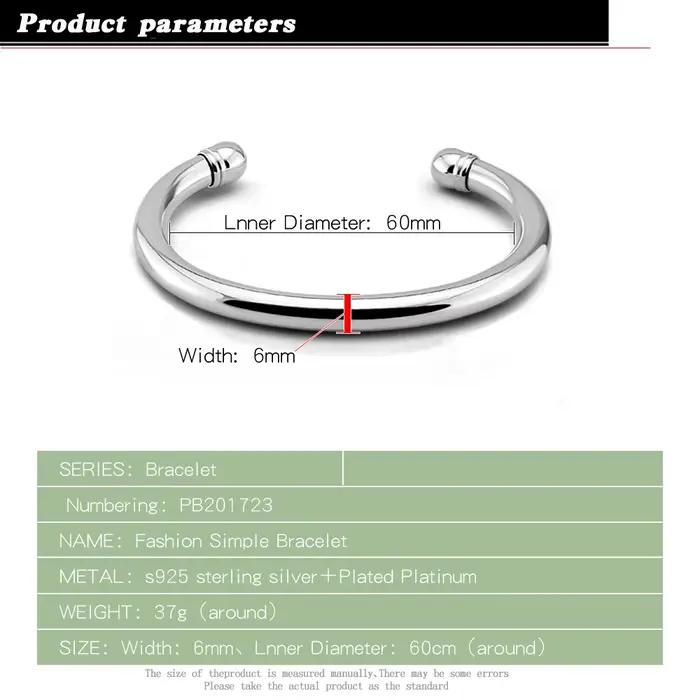 Bracelet en argent 925, simple et élégant, empilable, surface intérieure lisse, bijoux fins minimalistes, cadeau pour la Saint-Valentin et les anniversaires