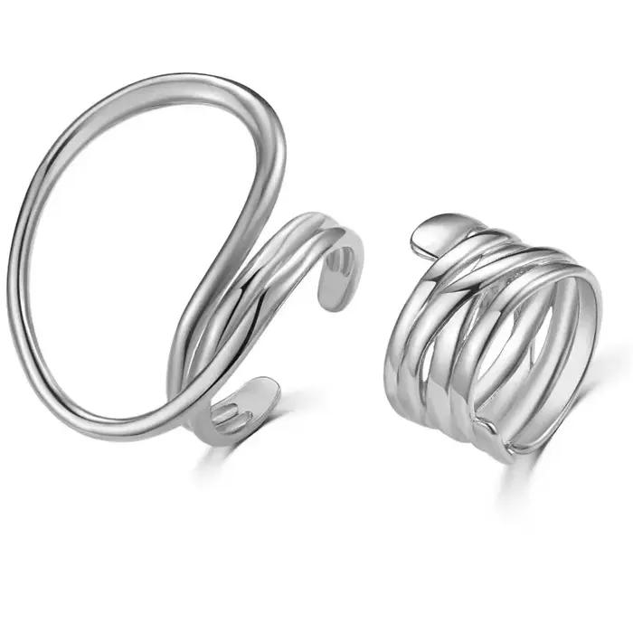 Ensemble de matiques géométriques déformées vintage pour femmes, grandes matiques en argent, lignes uniques, bijoux de doigt, cadeau d'anniversaire, document