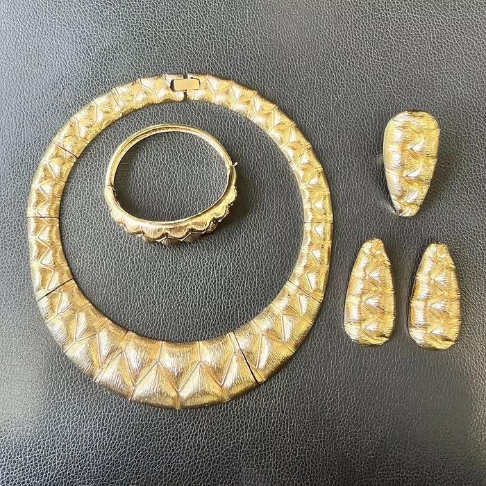 Collier pour femmes, ensemble de bijoux de luxe plaqué or brésilien, collier exquis, boucles d'oreilles, bague, Bracelet, cadeau
