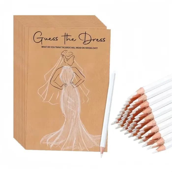 20 cartes de jeu amusantes pour la fête prénuptiale, jeu de devinettes sur la robe de mariée, décorations de mariage, incluent cartes et crayons