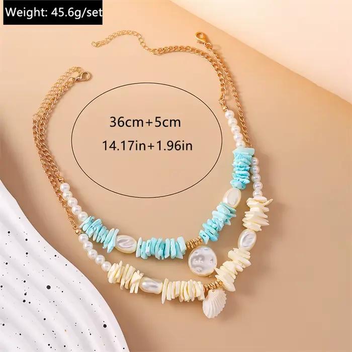 Collier de perles d'imitation fait à la main, Double couche, coquille, pour femmes et filles, vacances d'été à la plage, bijoux à faire soi-même, décoration