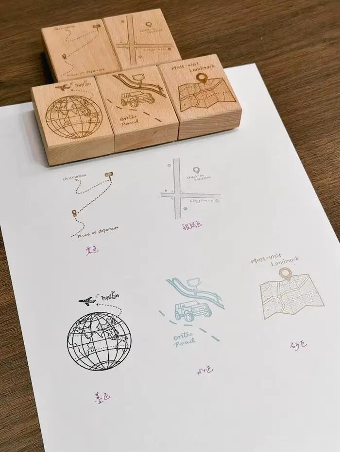 Tampon en bois artistique motif planète et sentier pour scrapbooking, journal créatif, décoration de carnet, loisirs créatifs, fournitures vintage, sceau en bois motif route