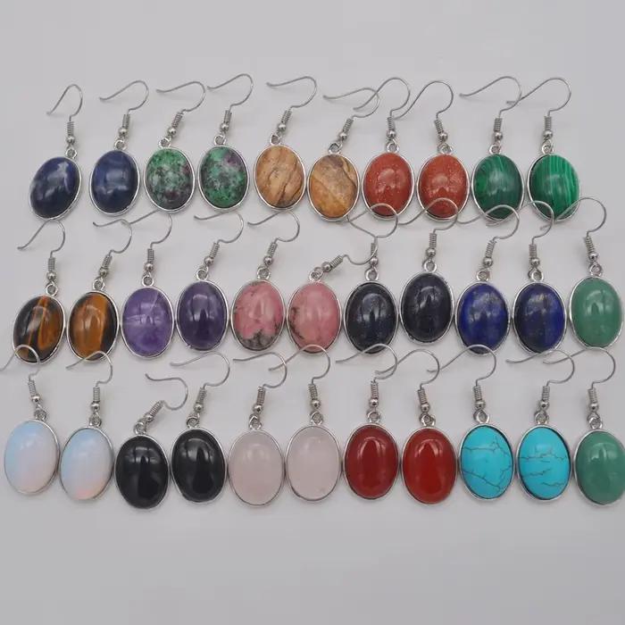 Agate/pierre de sable/ Sodalite brésilienne/Rhodonite/Turquoise/cristal/Lapis/opale/Malachite verte perles de pierre boucles d'oreilles ovales bijoux