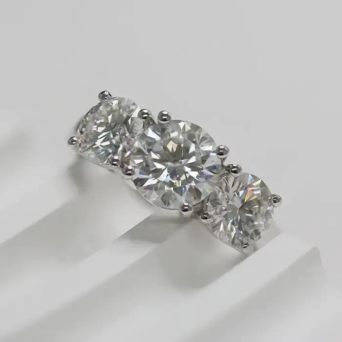 Bagues en diamant Moissanite couleur D 2/4 Carat, avec certificat GRA, coupe ronde, trois pierres, bague de fiançailles, bijoux de mariage