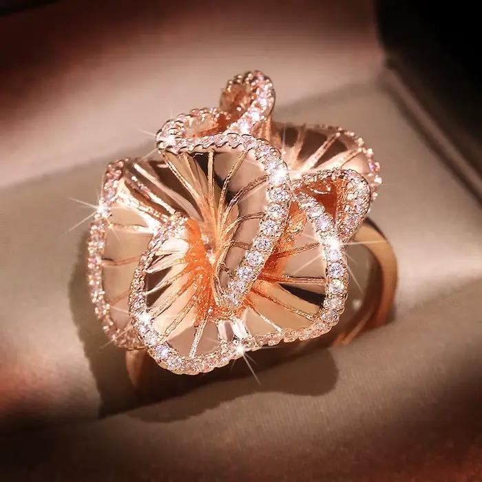 Bague camélia stéréo Orange en or Rose pour femmes, timbre 925, bijoux cadeau pour fête de mariage, nouvelle collection