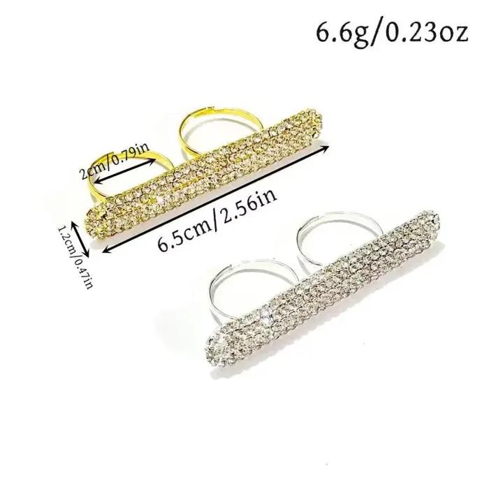 Bague longue pour femme, style mode, à deux doigts, faite à la main, accessoires de main, géométrique, strass de Dubaï, bagues ouvertes pour femme, pour soirée