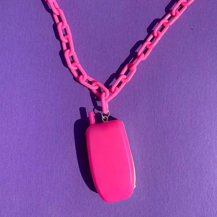 Kawaii fille rose Mini téléphone collier mode coréenne dessin animé Harajuku pendentif collier pour femmes Y2K bijoux 2000s accessoires