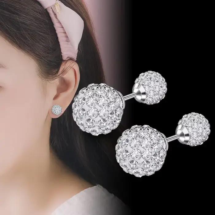 Offres spéciales 925 en argent Sterling mignon y2k plein strass cristal princesse boule boucles d'oreilles pour les femmes bijoux de créateur de mode