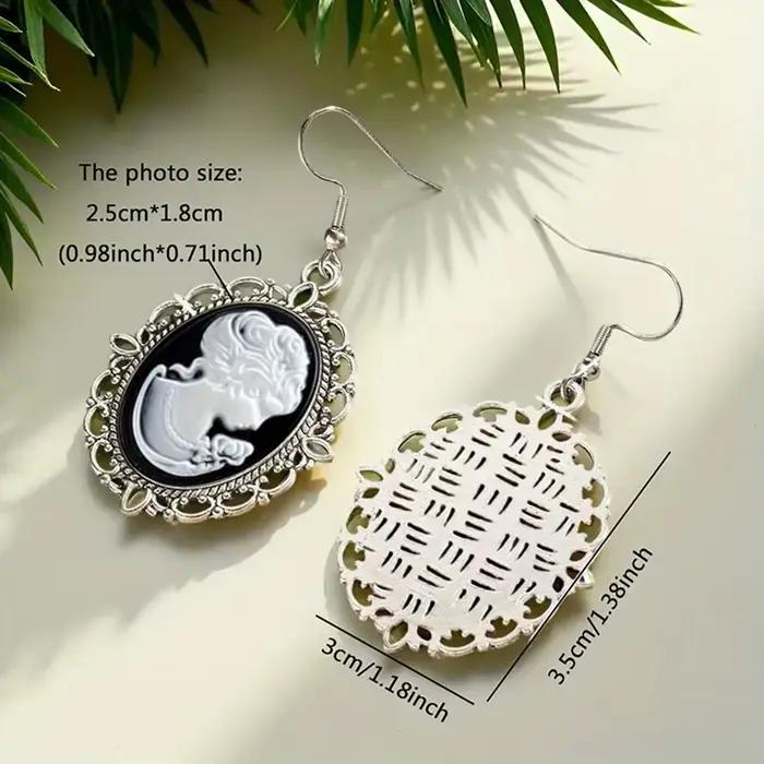 Vintage ovale femme camée boucles d'oreilles européen classique argent plaqué boucles d'oreilles pour femmes bijoux accessoires cadeaux