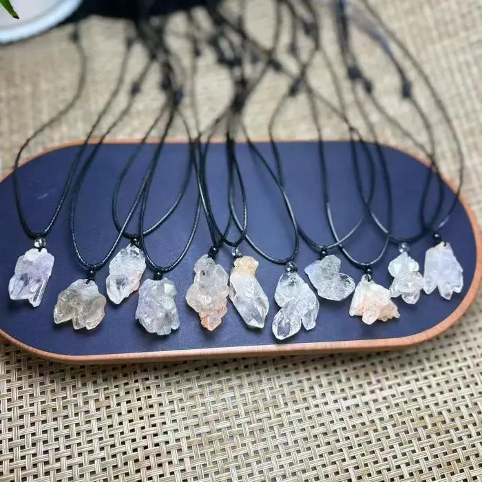 Nouveautés : Pendentif Collier en Cristal de Diamant Herkimer Naturel Brut, avec Cordon en Cuir Fait Main, pour Cadeau