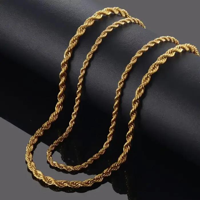 Chaîne de corde torsadée en acier inoxydable plaqué or véritable 18 carats, 2.5MM 3MM 4MM 5MM, ne se décolore pas, collier, bijoux pour hommes et femmes
