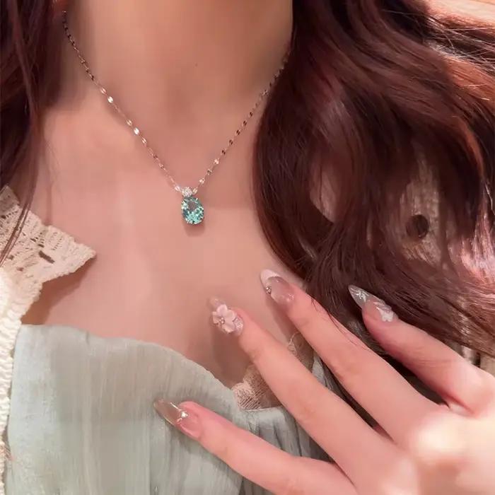 Collier et boucles d'oreilles tendance et élégants en pierre de menthe pour femme, ensemble de bijoux de soirée haut de gamme et de luxe léger