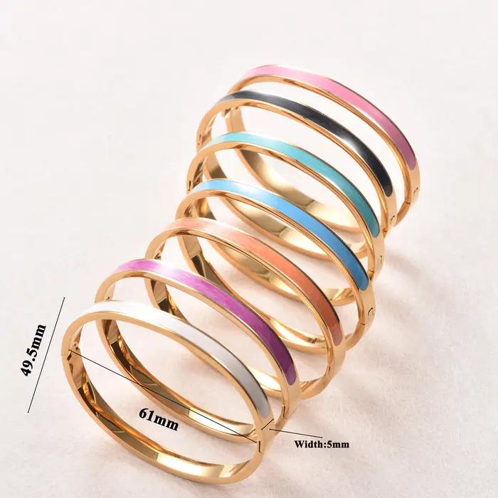 Bracelet jonc tendance en émail coloré pour femme, en acier inoxydable plaqué or, étanche et empilable