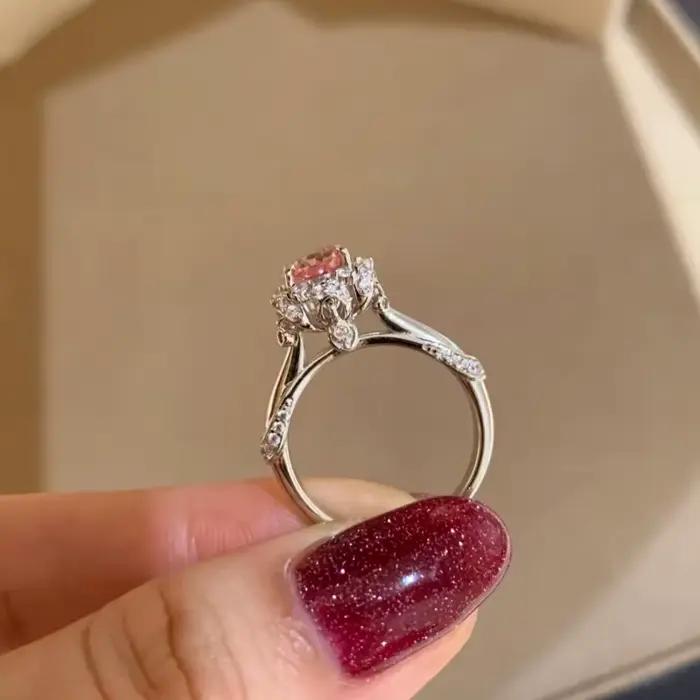 Bague en argent sterling avec diamant rose à franges pour filles, bijoux simples et élégants, adaptés comme cadeau