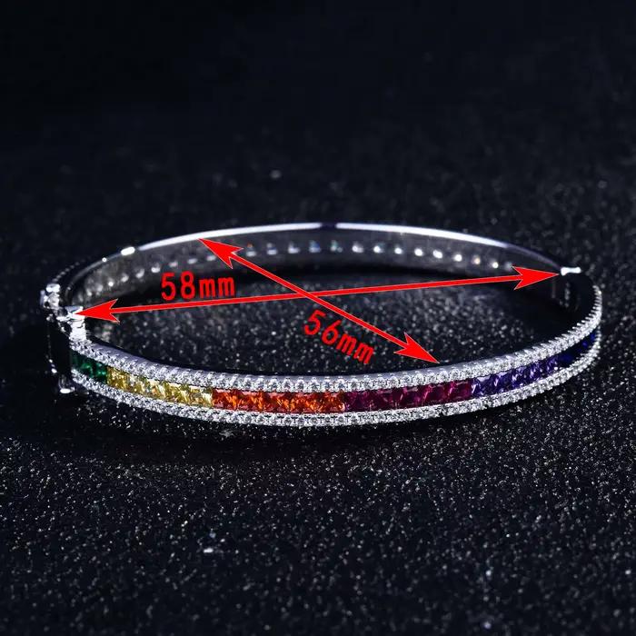 Bracelet manchette plaqué platine, zircone cubique, dégradé arc-en-ciel, bijoux cadeau pour femmes, bijoux de luxe pour anniversaire de mariage