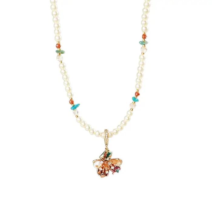 Collier de fleurs en perles rétro style Napoléon, mode féminine polyvalente, sensation haut de gamme, forme géométrique, chaîne en zircon