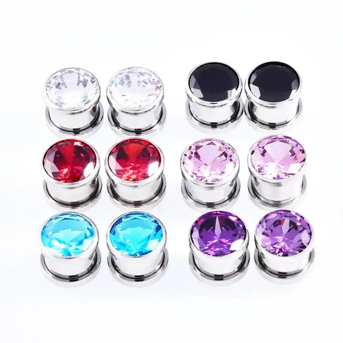 1 paire de bouchons d'oreille en cristal Zircon, boucles d'oreilles Tunnel, extenseurs de Cartilage, jauges, bouchons de chair et Tunnels, Piercing, bijoux pour le corps