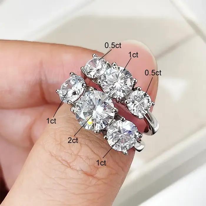 Bagues en diamant Moissanite couleur D 2/4 Carat, avec certificat GRA, coupe ronde, trois pierres, bague de fiançailles, bijoux de mariage