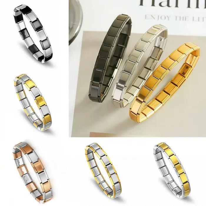 Bracelets tendance et simples en acier inoxydable italien, longueur 18 cm, modules italiens extensibles pour un usage quotidien, adaptés aux femmes et aux hommes