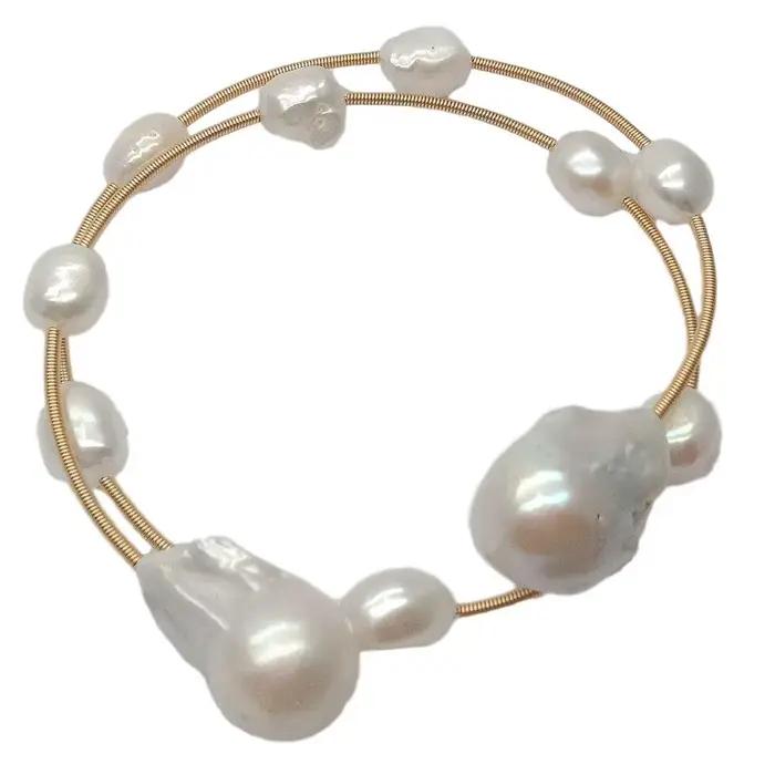 KKGEM-Perle Baroque Blanche d'Eau Douce Naturelle, Accessoire de Haute Qualité Reborn-Bracelet Perle Keshi Ajustable pour Femme, Classique, 15x22mm