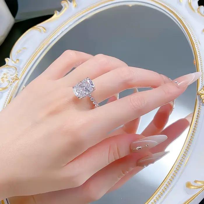 Vinregem – bague de fiançailles en argent Sterling 925 pour femmes, saphir de laboratoire 10x14 MM, diamant à haute teneur en carbone, bijoux fins, cadeaux d'anniversaire