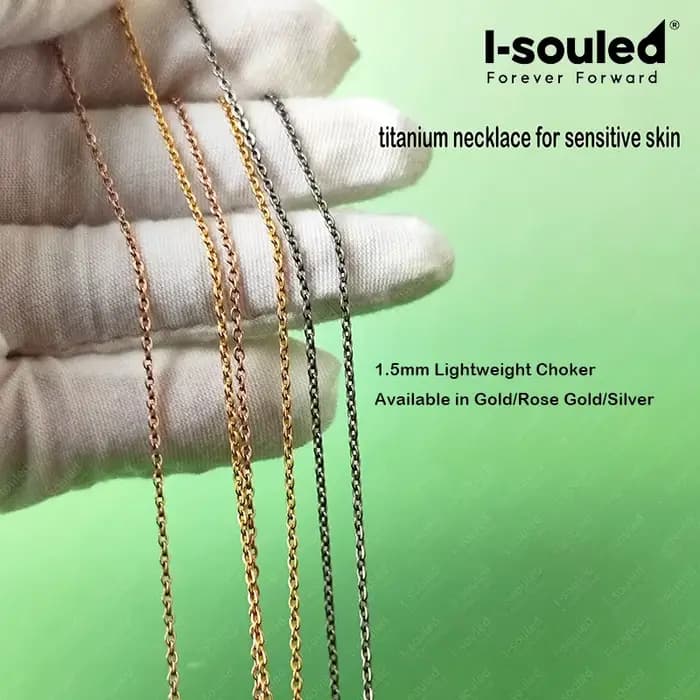 Nouveau Collier chaîne minimaliste en titane pur |   Tour de cou léger de 1,5 mm disponible en trois pour femme couleur hypoallergénique