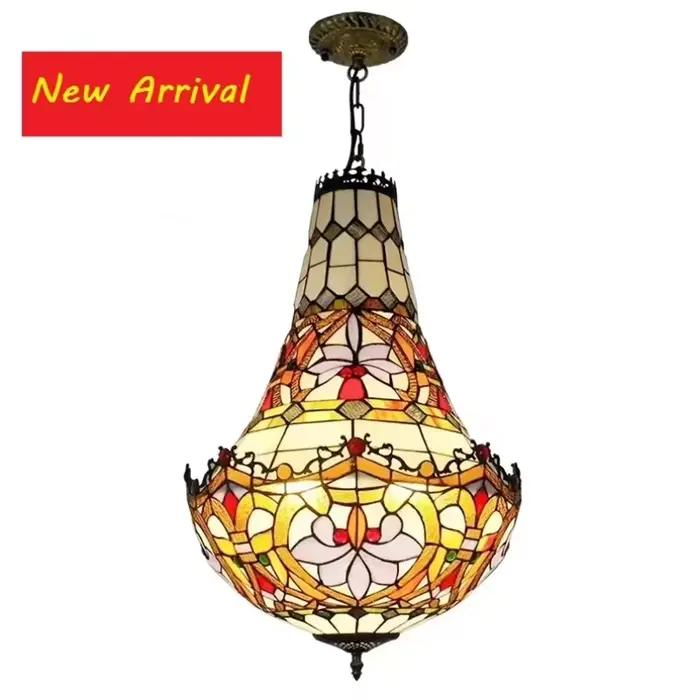 Lampe suspendue de Style Tiffany, vitrail Vintage méditerranéen, lampe de luxe, salon romantique, décoration de Restaurant