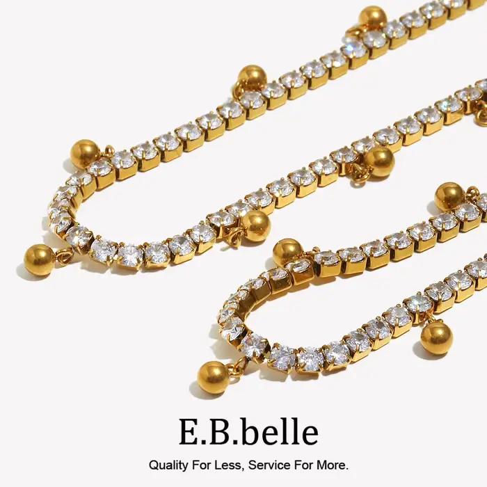 E.B.belle – ensemble de bijoux de luxe en acier inoxydable plaqué or 18 carats, perles rondes en Zircon transparent brillant, pendentif pompon, collier et Bracelet