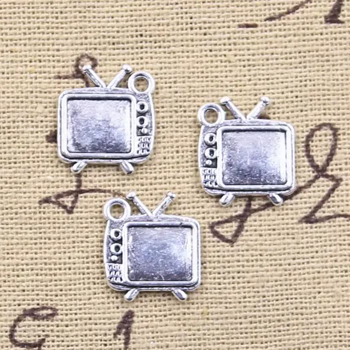 Pendentifs antiques de couleur argent, 20 pièces, ensemble de télévision, bijoux tibétains faits à bricolage main, 15x13mm