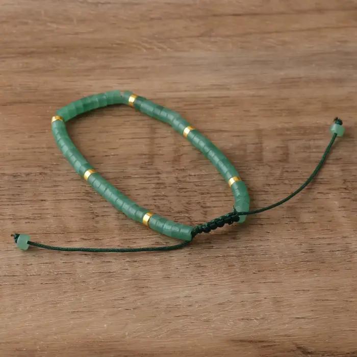 Bracelet de perles d'aventurine verte, réglable de haute qualité, bracelet minimaliste en pierre naturelle, bracelet délicat, pierre précieuse tibétaine