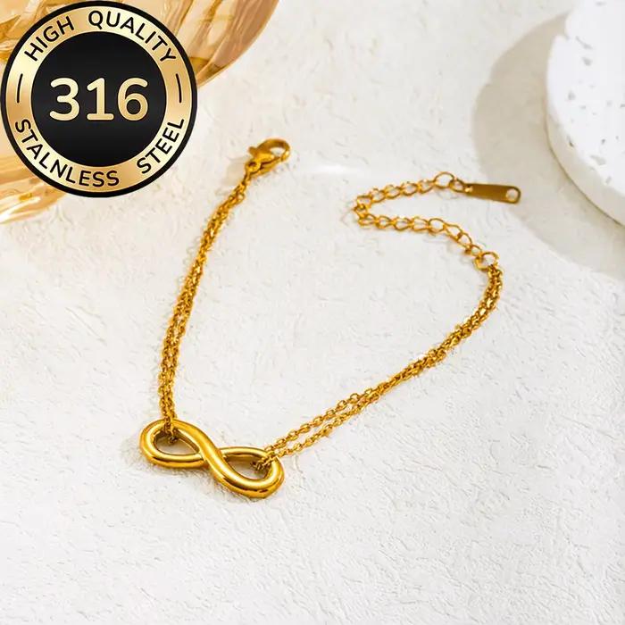 Bracelets minimalistes en acier inoxydable 316L plaqué or avec pendentif signe infini, symbole d'amour et de liberté, pour femmes et employées de bureau au quotidien