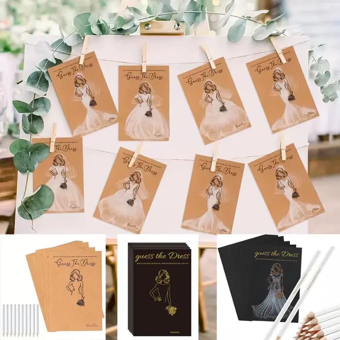 Cartes de jeux amusantes pour devinez la robe, avec crayon, carte de souhait pour fête prénuptiale, décoration pour invités, mariage, fiançailles, fête, 10 pièces/ensemble