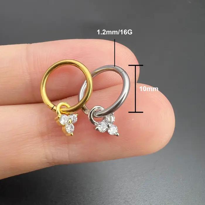Helix Tragus Rook Lobe oreille Piercing boucle d'oreille pour femmes fleur Zircon cône goutte boucle d'oreille en acier inoxydable Cartilage Piercing bijoux