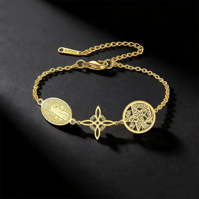 HIPEE Saint Benoît Sorcière Noeud Pentagramme Tetragrammaton Bracelet En Acier Inoxydable Bijoux De Mode