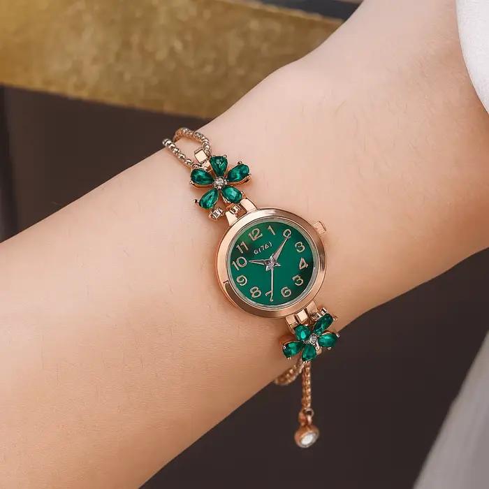Montre-bracelet élégante pour femme, montre à quartz avec fleurs, montres d'affaires exquises pour dames, chaîne portable à double couche