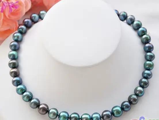 ~! Collier de perles rondes noires de 9 à 10mm, paon, de culture d'eau douce, 18 w