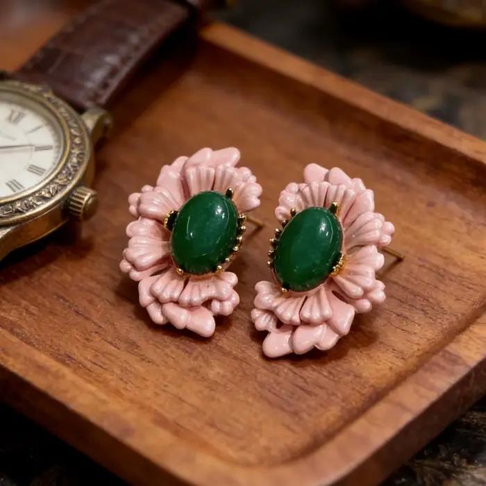 Boucles d'oreilles vintage à fleurs roses, élégantes et rétro, pour femmes