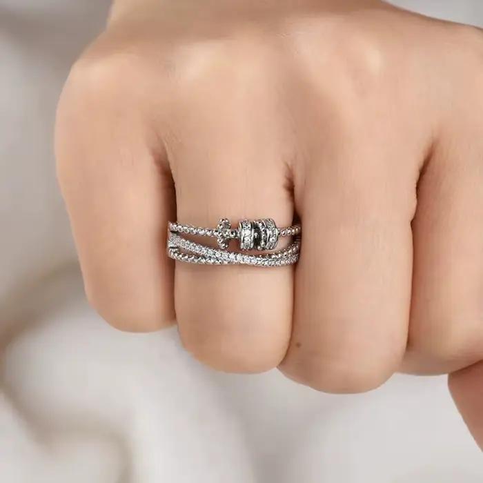 Anneaux réglables pour femmes, Anti-Stress, anxiété, géométrie rotative librement, boule rotative, accessoires, bijoux cadeau