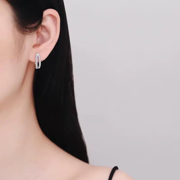 Boucles d'oreilles Micro-Pave en argent blanc plaqué or S925, 0,6 ct, couleur D, Moissanite, Double rangée, pour femmes, bijoux exquis.