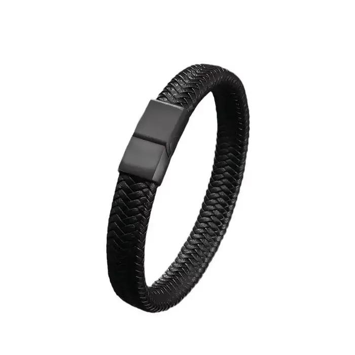 Bracelet en cuir tressé noir classique avec fermoir magnétique, fermoirs robustes et élégants pour homme, bijou simple et tendance, cadeau