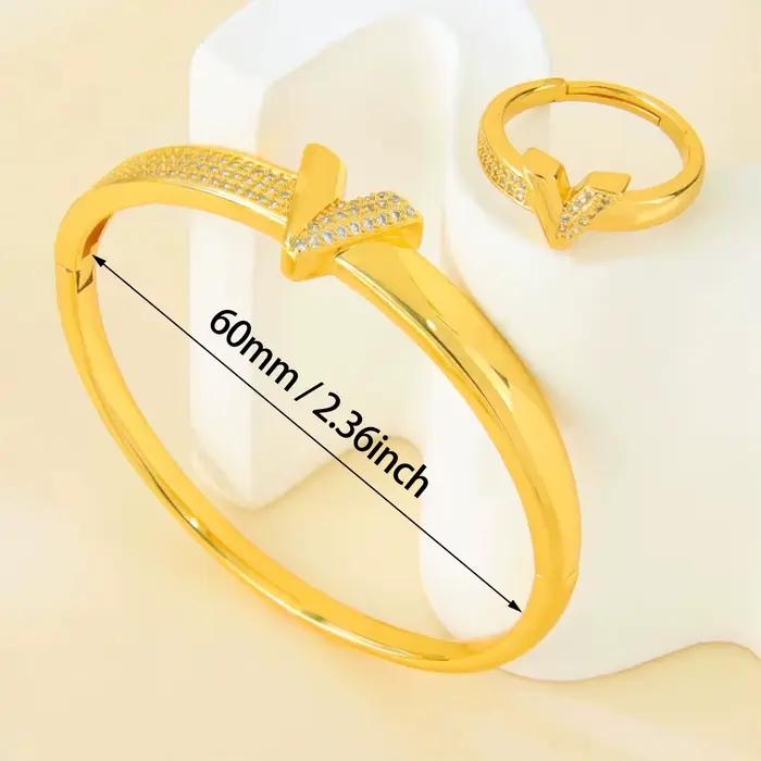 Parure de bijoux géométriques en zircone de Dubaï, plaqué or 24 carats, élégante, brillante, style italien, bracelets et bague, bijoux vintage pour femmes Habesha, pour soirée