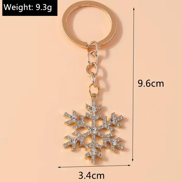 Leslie mignon porte-clés de noël couleur or cristal flocon de neige de noël porte-clés pour les femmes bijoux de fête de noël cadeaux