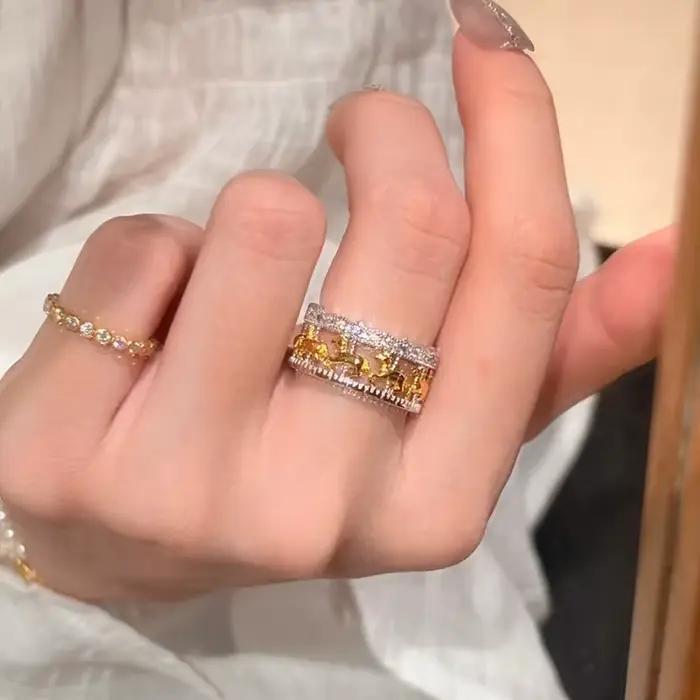 Bague creuse en zircon géométrique ENSHIR pour femme, design vintage français de luxe, bijoux élégants, cadeaux en gros