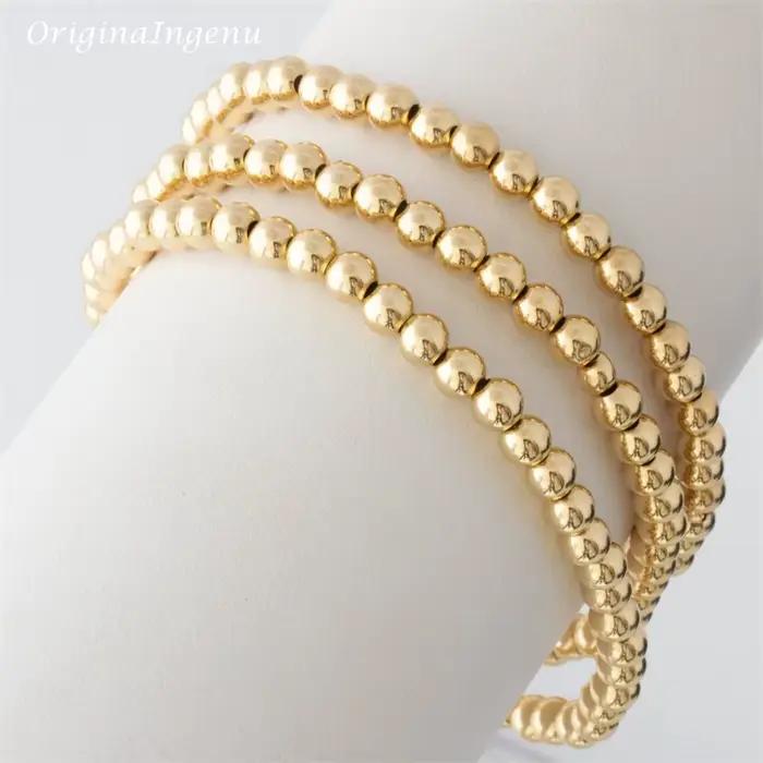 Bracelet élastique en perles d'or fait à la main, rempli d'or 14K, résistant au ternissement, bijoux Boho Vintage pour femmes