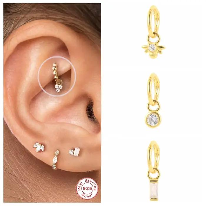 Piercing Aretes lobe d'oreille boucle 925 en argent Sterling blanc Zircon Cartilage boucles d'oreilles pour femme fille Pendientes Mujer bijoux