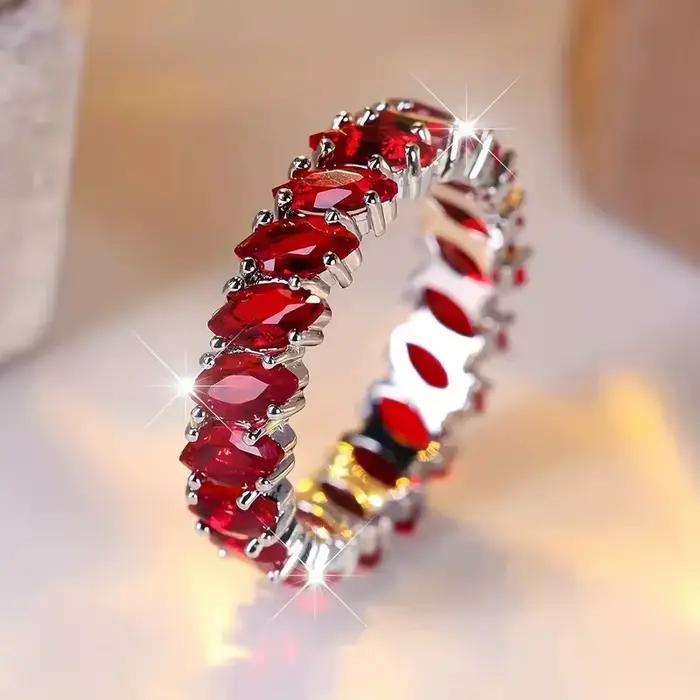 Bague en forme de gouttelette d'eau en Zircon pour femmes, incrustation exquise de couleur rouge, accessoires de bagues à la mode, bijoux personnalisés