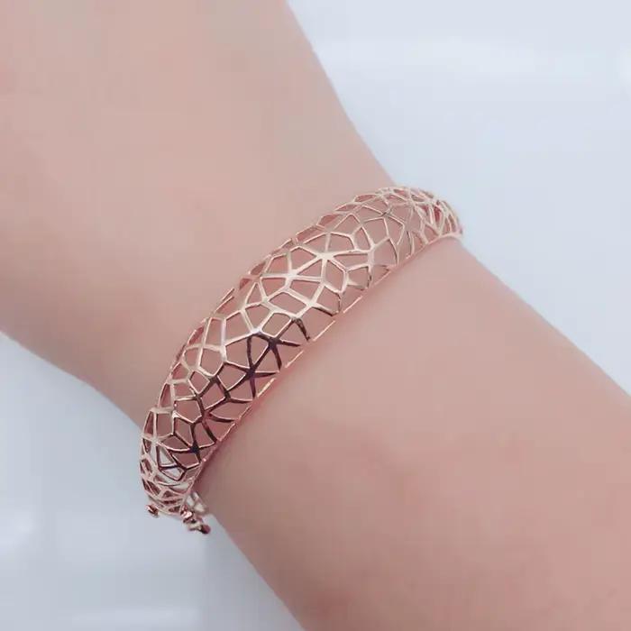 Bracelet à breloques creux en or violet pour femme, classique, léger, luxe, version large, or rose 14 carats, bijoux de mariage, accessoires, 585